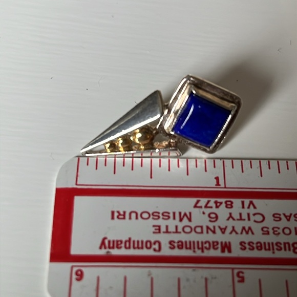 Vintage Lapis Lazuli Blue Sterling Silver Triangle Geometric Earrings - Picture 10 of 12
